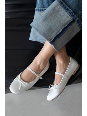 Straswans Maxy Kadın Fiyonk Detay Saten Babet Sedef