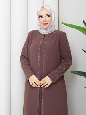 Eslemnur Kolları Taşlı Büyük Beden Anne Elbisesi