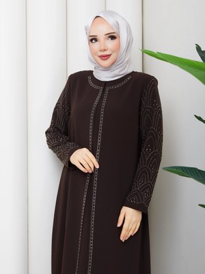 Eslemnur Kolları Taşlı Büyük Beden Anne Elbisesi