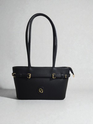 Januga Kadın Siyah Kemer Detaylı Kaliteli Astarlı Yumuşak Deri Fermuar Kapama El ve Omuz Çantası