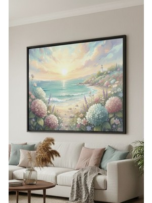 Safir Design Huzur Veren Sahil ve Çiçek Kompozisyonlu Çerçeveli Tablo
