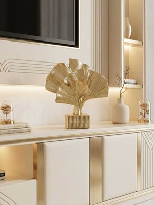 Rakaymu Kristal Taşlı Ginkgo Biloba Yaprağı Dekoratif Biblo - El Yapımı Polyester Reçine Hediyelik Aksesuar