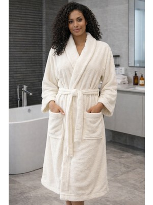 Tekstil Stokları Şal Yaka Cepli Pamuklu Unisex Kadın Erkek Bornoz