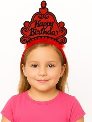 Ett Kırmızı Happy Birthday Prenses Tacı – Doğum Günü Taç Aksesuarı Dinç Store - 004982