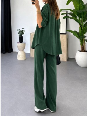 Madame Melek Premium Kumaş Gömlek Pantolon Takım Oversize Salaş Kesim Bol Paça Günlük Şık Kombin