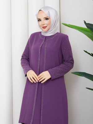 Eslemnur Kolları Taşlı Büyük Beden Anne Elbisesi