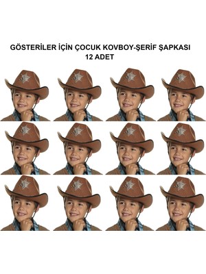 İntora Kovboy Şerif Şapkası Kahve 12 Adet - Kostüm, Parti ve Gösteri Şapkası