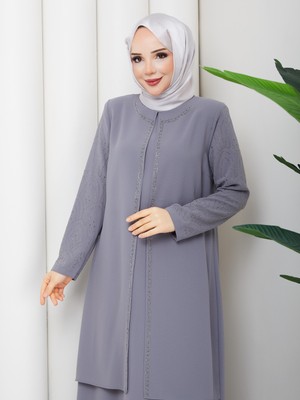 Eslemnur Kolları Taşlı Büyük Beden Anne Elbisesi