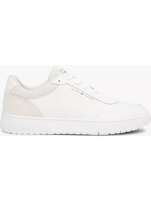 Tommy Hilfiger Erkek Deri ve Süet Detaylı Basket Sneaker - Beyaz/krem