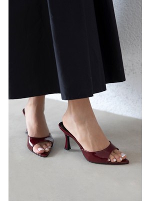 Straswans Franco Kadın Topuklu Rugan Sandalet Bordo