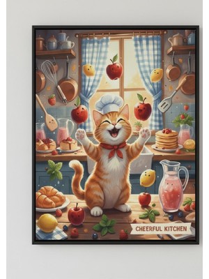 Safir Design Aşçı Kedi Temalı Mutfak Dekorasyonu Çerçeveli Tablo