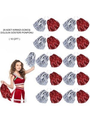 Ett Kırmızı Gümüş Metalik Dolgun Gösteri Ponponu 20 Adet (10 Çift) Dinç Store - 004982