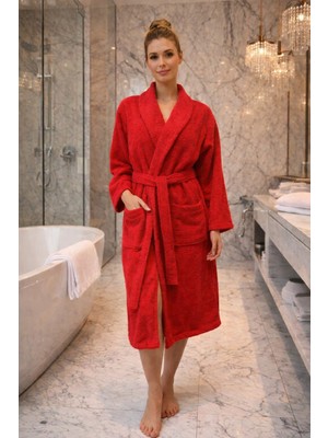 Tekstil Stokları Şal Yaka Cepli Pamuklu Unisex Kadın Erkek Bornoz