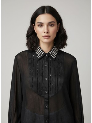 Rabiossa Kadın Yaka Taşlı Gömlek