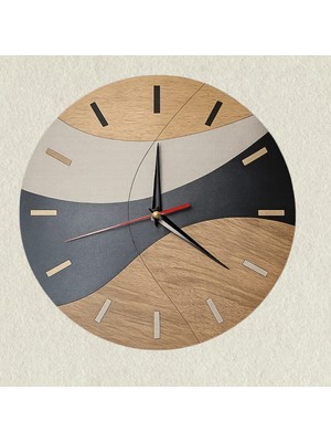 Lodos Geometrik Parçalı Dekoratif Ahşap Duvar Saat 30 cm - Sessiz Akar Mekanizma