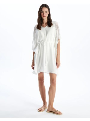 Lc Waikiki Yeni Sezon V Yaka Nakışlı Kadın Plaj Elbisesi