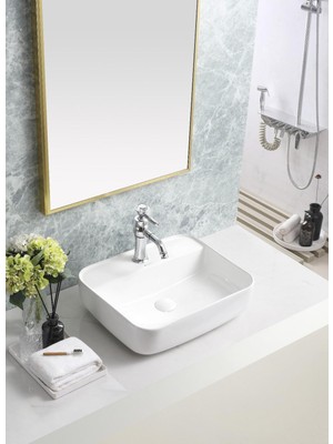 Harmeh Oslo Serisi Tezgah Üstü Çanak Lavabo – Modern Dikdörtgen Tasarım 50X40X13CM