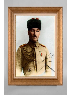 Giyense Altın Varaklı Çerçeveli Paspartulu Atatürk Tablo AA1100