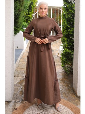 inStyle Yandan Fermuar Detaylı Modal Acı Kahve Elbise