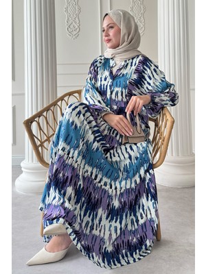 inStyle Etnik Ebruli Mor Viskon Elbise