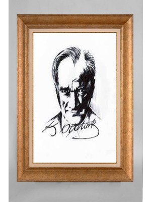 Giyense Altın Varaklı Çerçeveli Paspartulu Atatürk Tablo AA1256
