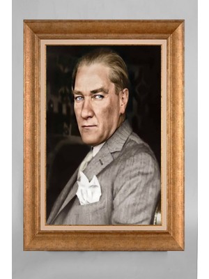 Giyense Altın Varaklı Çerçeveli Paspartulu Atatürk Tablo AA956