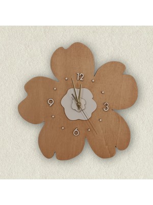 Lodos Çiçek Tasarımlı Ahşap Çocuk Odası Duvar Saati - 35 cm - 9 mm Kavak Kontra