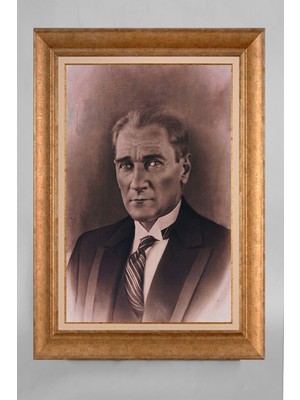 Giyense Altın Varaklı Çerçeveli Paspartulu Atatürk Tablo AA877