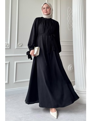 inStyle Kolu Kuşak Bağlamalı Siyah Elbise