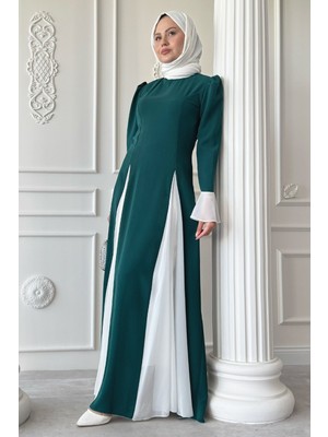 inStyle Kolu ve Eteği Tül Detay Zümrüt Yeşili Elbise