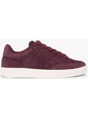 Tommy Hilfiger Kadın Süet Heritage Court Sneaker - Bordo