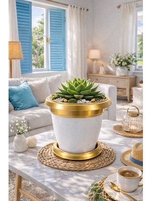 Akıllı Durak Nf Gold Bilezikli 1.7 Litre Dekoratif Plastik Saksı Beyaz