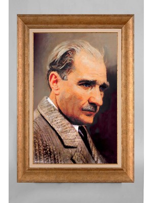 Giyense Altın Varaklı Çerçeveli Paspartulu Atatürk Tablo AA609