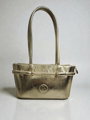 Januga Kadın Gold Altın Kemer Detaylı Kaliteli Astarlı Rugan Parlak Deri Fermuar Kapama El ve Omuz Çantası