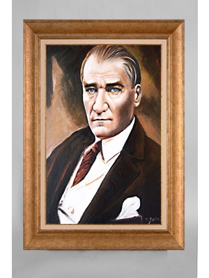 Giyense Altın Varaklı Çerçeveli Paspartulu Atatürk Tablo AA1064