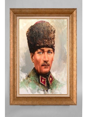 Giyense Altın Varaklı Çerçeveli Paspartulu Atatürk Tablo AA878