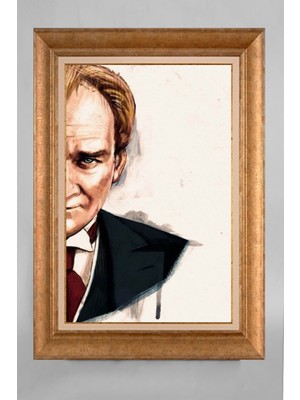 Giyense Altın Varaklı Çerçeveli Paspartulu Atatürk Tablo AA674