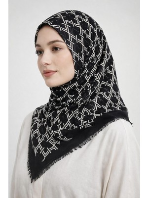Sinem Emprime Koton Eşarp -  Siyah / BEYAZ-6292-12