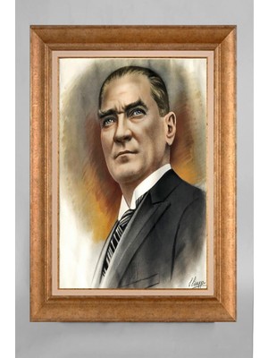 Giyense Altın Varaklı Çerçeveli Paspartulu Atatürk Tablo AA1214