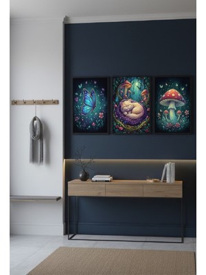 Safir Design Büyülü Orman Temalı Üçlü Çerçeveli Tablo Seti
