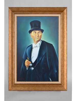 Giyense Altın Varaklı Çerçeveli Paspartulu Atatürk Tablo AA1163