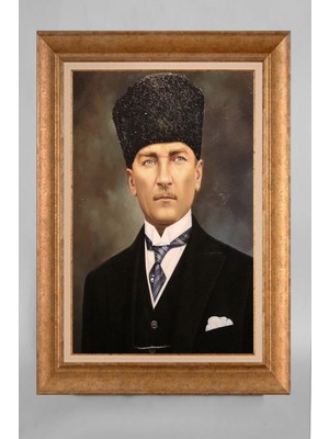 Giyense Altın Varaklı Çerçeveli Paspartulu Atatürk Tablo AA1351
