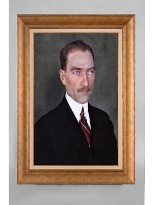 Giyense Altın Varaklı Çerçeveli Paspartulu Atatürk Tablo AA958
