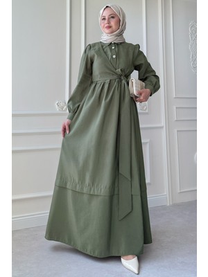 inStyle Düğme Detay Çapraz Bağlamalı Modal Haki Elbise