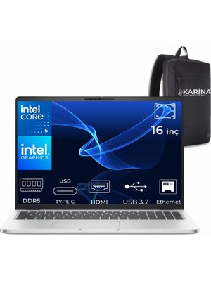 Dell Pro 16 Plus Core 5 120U PB16250-U5120U165U-K33 128GB 512GB  W11PRO 16'' Fhd+ Taşınabilir Bilgisayar & Karina Çanta