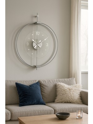 Wallover Design Büyük Boy Rosa Full Gümüş Premium - Kırılmaz Camlı Özel Quartz Mekanizmalı Sessiz Duvar Saati 50X65
