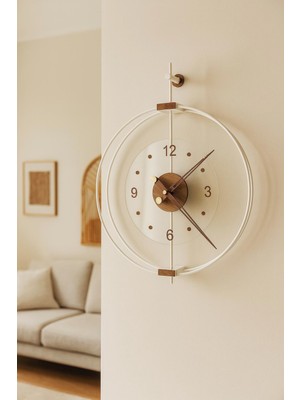 Wallover Design Büyük Boy Rosa Beyaz/Ceviz Premium - Kırılmaz Camlı Özel Quartz Mekanizmalı Sessiz Duvar Saati 50X65