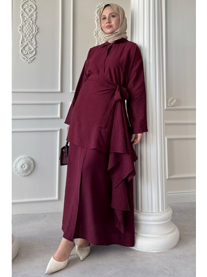 inStyle Belden Bağlamalı Bordo Ayrobin Elbise