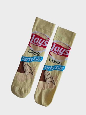 Cips Paketi Desenli Sarı Unisex Çorap - One Size