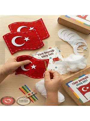 Mega Design (3'lü set) 23 Nisan & 29 Ekim Milli Bayramlar Için Türk Bayrağı Keçe & Eva El Işi ve Motor Becerisi Geliştirici